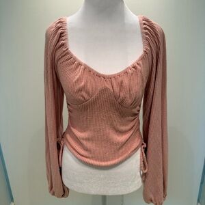 Love Tree Pink Ruched Long Sleeve Blouse